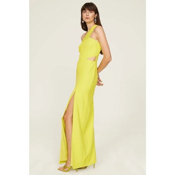 Aidan Mattox Fluorescent Yellow One-Shoulder Column Gown with Side Cut Out – 0 - Picture 6 of 10